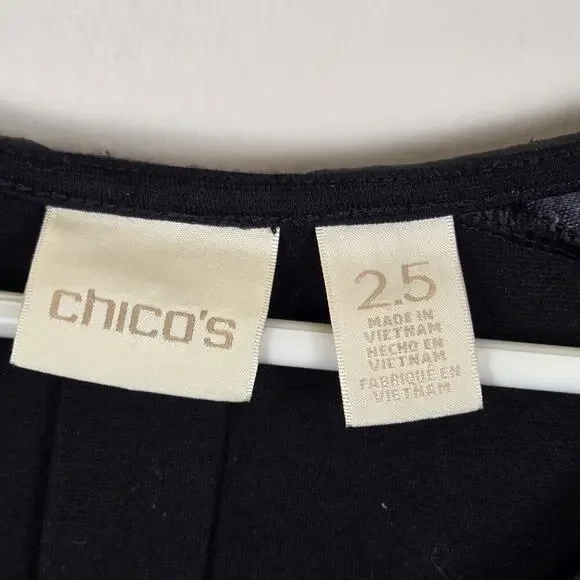 Chico’s Ponte Knit Edgy Little Sheath Black Dress Faux Leather Sasha Sx2.5 LARGE - Picture 3 of 10